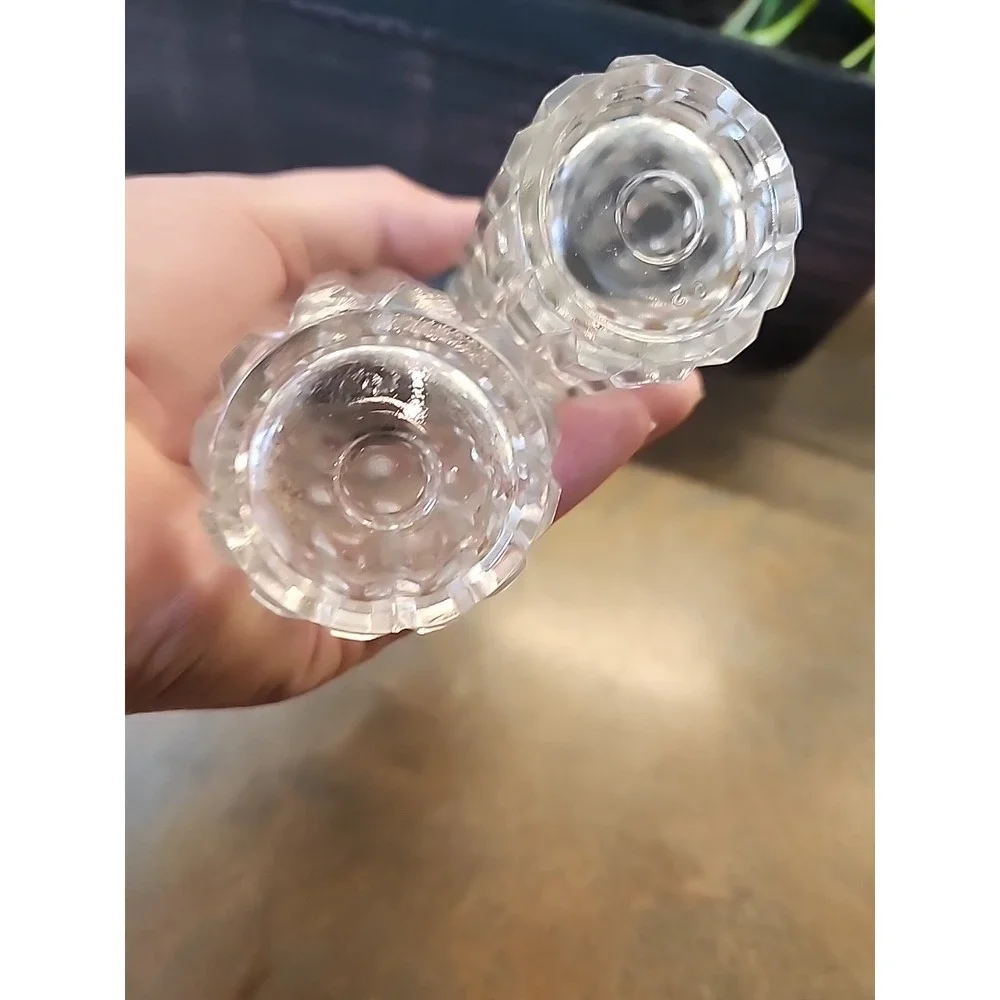Vtge Tall Shakers Set Press Glass Metal Caps Square Rectangle Design